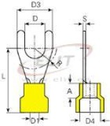 Spade Terminal w. Collar V 8.4 g, 4..6 M8, G8.4 L34, -25..75°C, PVC, 100stk/pck, gelb