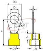 Ring Terminal w. Collar R 4.3 g, 4..6mm² M4, ø4.3 L25.5, -25..75°C, PVC, 100pcs/pck, yellow