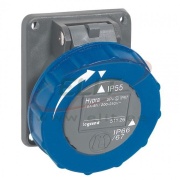 Panel Mount Socket Hypra, 1P+N+E 16A 250VAC, inclined, plastic, IP65/67