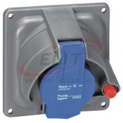 Panel Mount Socket w. Prisinter Hypra, 1P+N+E 16A 250VAC, inclined, plastic, IP44/55