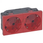 Schutzkontakt-Steckdose Mosaic, mech.| 2x 2P+E 45°, Berührungsschutz, 16A 250VAC, Schraubklemme, 4M, rot