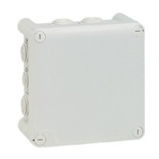 Plastic Box Plexo, 130Wx130Hx74D, 10glands ø4..25mm cable/tube, -25..40°C, PS, cover with 4x ¼ turn lock screw, IP55 IK07, Legrand, grey