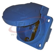 PM Industrial Flange Socket, 2P+E Schuko 16A 250VAC, inkl. rubber seal, IP54, MaxPro, blau