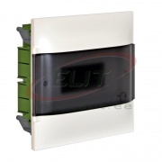 FM Distribution Box Practibox S, 8M, 63A 230/400VAC, PEN 6+6| 1.5..16mm², 256x225x100, IP40 IK07 cl.II, white with smoked transparent door, Legrand