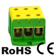 Anschlussklemmenblock Al/Cu UK150/3PE, 1P (3-fach) 35-150mm² 290/320A, Hex6 14Nm 25..50mm², 30Nm 70..150mm², 2stk/pck, TS35, Plattenmontage, MaxPRO, gelbgrün