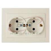 Socket Touran, comp.| 2x 2P+E Schuko, 16A 250VAC, flush mount, w. frame, beige