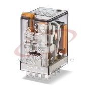 Relay 55.34, 4CO (4PDT) 7A 250VAC, cv 24VDC, LED ^diode (DC, polarity positive to pin A1/13), PCB mount/ TS35 (sockets 94.P4/04/54/74/84.2/94.3)