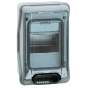 SM Distribution Box Plexo³, 4M, 32A 400VAC, PEN 4^4, 200x128x116mm, reinforced polystyrene ^PC, -25..40°C, incl. 3 cable glands, UV-stable, HF, cl. II, IP65 IK09, transparent^grey