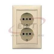 FM Fassung Valena, 2x 2P+E Schuko, 16A 250VAC, 2.5mm² Schraubklemme, inkl. frame, mount in 1gang Ø60mm box, dunkelbeige