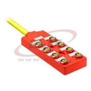 Distribution Box 898D Safety Drahtd, 4x M12 » L0.2m cable, 10..30VDC, IP67, Nema6P, Allen-Bradley, rot-schwarz