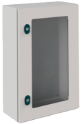 Enclosure E COR, 400Wx300Hx200D, door w. tempered glass window, mounting plate, 1x gland plate 310x110, 1x lock w. ø3mm double bar key, C3M| epoxy resin layer, IP66 IK10, Nema4, grey