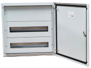 Aufputz-Verteiler JXJ, 2x 12TE, 63A 400VAC, 350x450x110mm, oben, unten Kabeleinführungsplatten, Stahlblech verzinkt, -5..40°C, 2x FL21, Jumax JXJ 24-12, IP44 IK10, MaxPro, kieselgrau