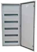 Aufputz-Verteiler JXJ, 5x 18TE, 80A 400VAC, 450x1035x140mm, oben, unten Kabeleinführungsplatten, Stahlblech verzinkt, -5..40°C, 4x FL21, Jumax JXJ 90-18, IP44 IK10, MaxPro, kieselgrau