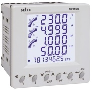 Digital Multifunction Meter MFM384, 1p2w/3p3w/3p4w, input 1/5A 100V (10kA/V)/ 1/5A 100..500VAC, prog. CT/PT, V/A/P/PF/Wp/Wq/Ws, pulse output, RS485, ModBus RTU, 4x4, 8digits LCD w. backlight, sv 100..230VAC, ■99x99/□92x92, IP65, Selec