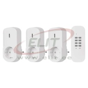 Remote controlled sockets (3pcs) 2P+E Schuko max 13A 3000W 230VAC, IP44 ,with remote controller 433.92MHz up to 30m, set 1x CR2032, black, Emos