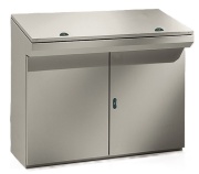 Control Desk SBA, 1200Wx1000Hx400D, rear, double front doors, upper panel, TS35, gas springs, mounting plate, adj. cable entry, doors w. ø3mm double bar closing system, CE/UL, IP55 IK10, NEMA12, grau