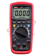 Digital Multimeter, 10A 600VAC/DC 40MΩ 99.99mF 10MHz, LCD (4000) 58x36mm, auto/manual/true RMS, NCV/continuity buzzer, duty cycle 0.1%..99.9%, diode ~3V, inkl. 2x 1.5V battery (R6), test leads, UNT-T