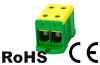 Anschlussklemmenblock Al/Cu UK150/2PE, 1P (2-fach) 35-150mm² 290/320A, Hex6 14Nm 25..50mm² ^30Nm 70..150mm², TS35 ^Plattenmontage, MaxPRO, gelbgrün