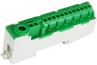 PE-terminal PE14-S, 12x1.5/2.5mm² plug-in ^2x2.5/4mm² plug-in ^1x16/25mm² screw| 3Nm, 80A 690V, touch-proof, TS35, green