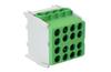 Hauptklemme Al/Cu HLAK 25-1/6 M2, 2x 25/16mm²/ 6x 16/10mm², 130/100A 1000VAC/DC, 2.5/2Nm, TS35, Pollmann, grün