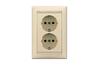 FM Fassung Valena, 2x 2P+E Schuko, 16A 250VAC, 2.5mm² Schraubklemme, inkl. frame, mount in 1gang Ø60mm box, dunkelbeige